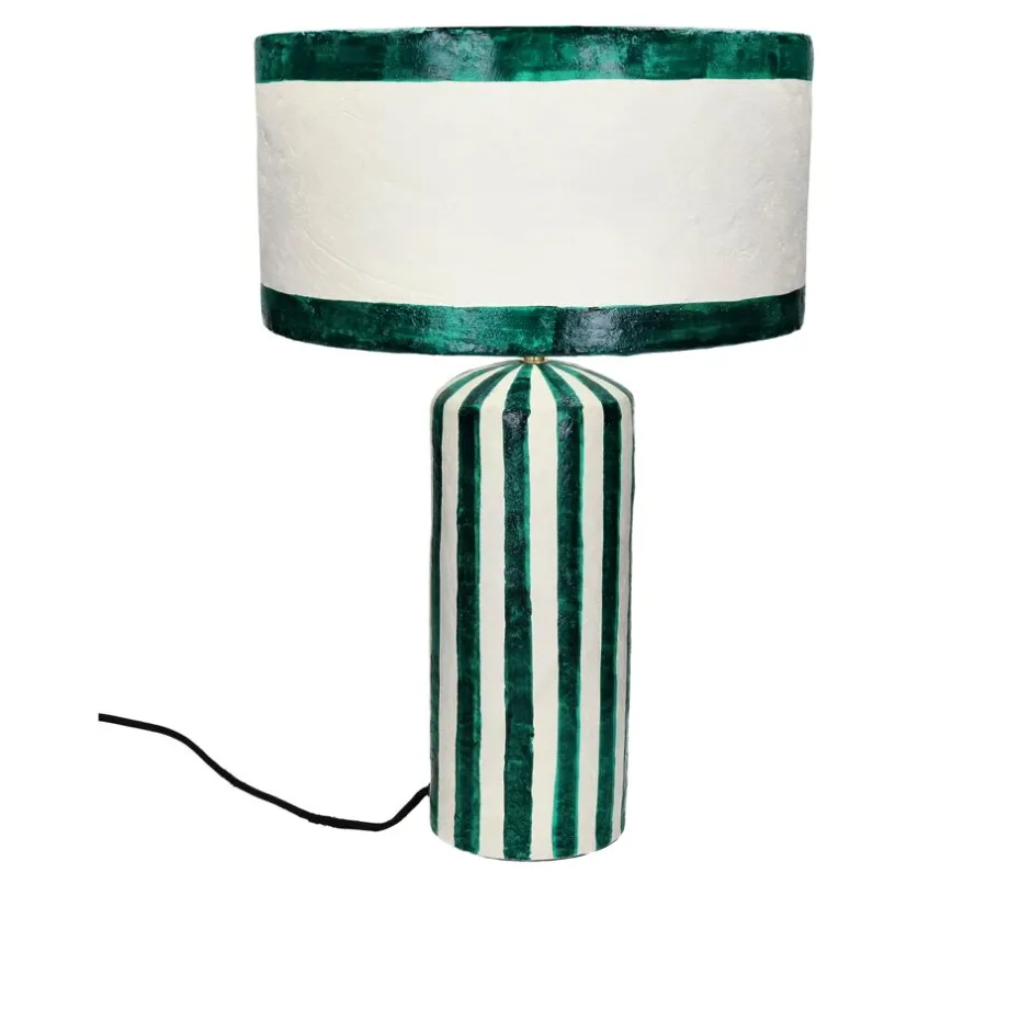 Pomax Lampes De Table-MUNDAKA - lampe de table - papier mâché - DIA 35 x H 54 cm - vert