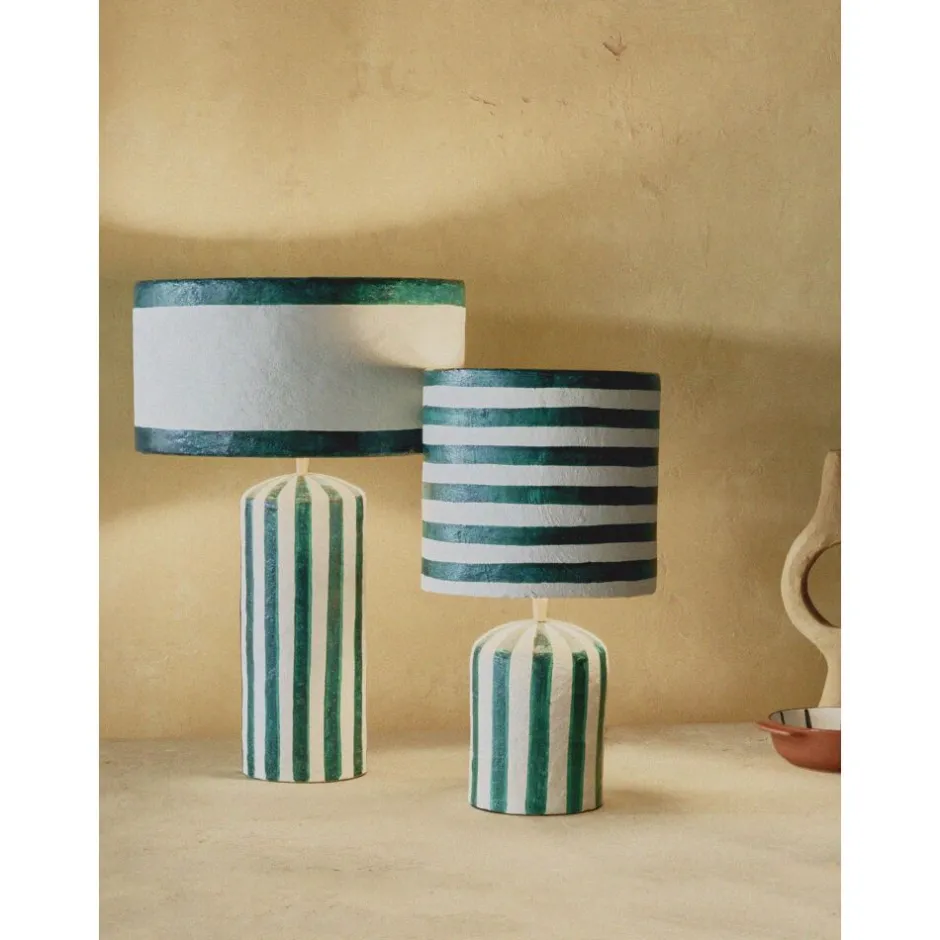 Pomax Lampes De Table-MUNDAKA - lampe de table - papier mâché - DIA 35 x H 54 cm - vert