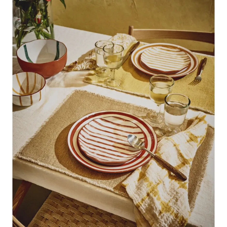 Pomax Vaisselle-MYKONOS - assiette à dessert - porcelaine - DIA 20,3 x H 2 cm - rouille