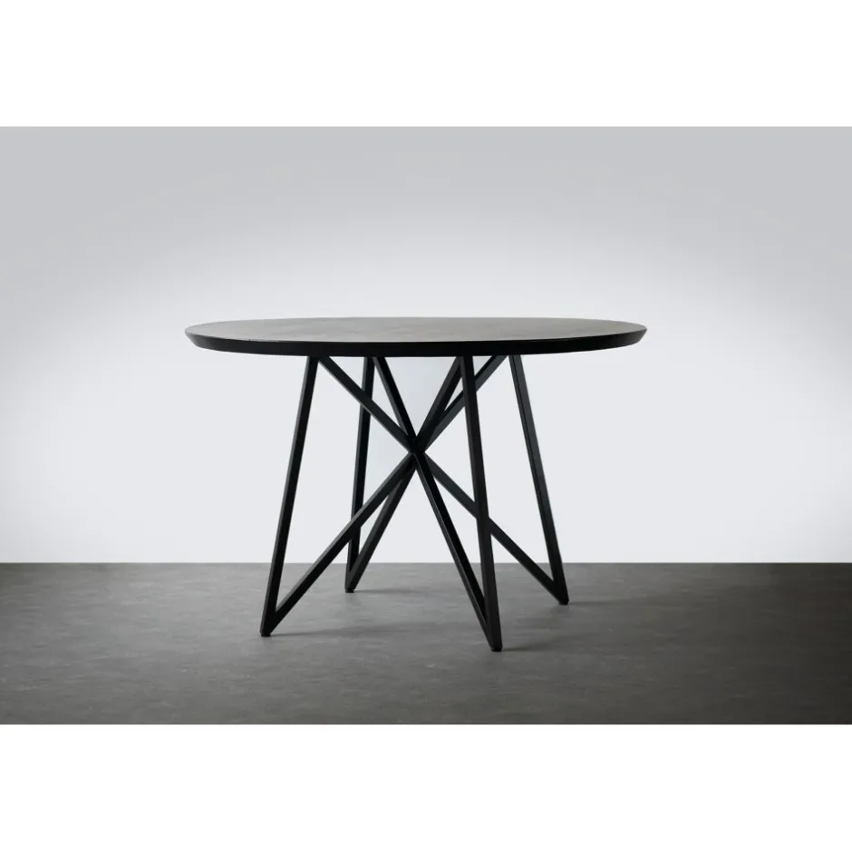 Pomax Tables-NADI - table à dîner acacia - bois d'acacia / métal - DIA 120 x H 76 cm - noir