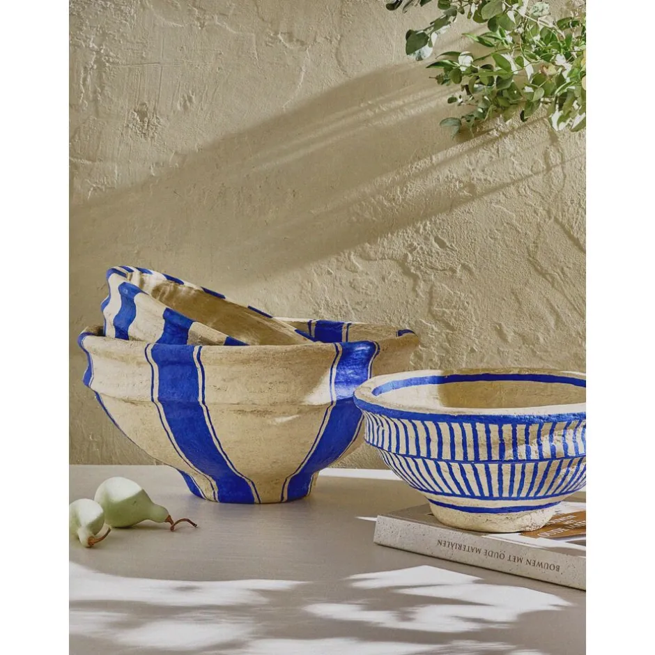 Pomax Saladiers / Plats À Servir-NAXOS - set/3 bols - papier mâché - DIA 26/32/39 x H 13/18/20 cm - bleu