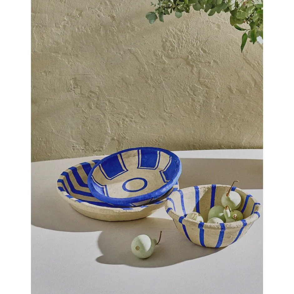 Pomax Saladiers / Plats À Servir-NAXOS - set/3 bols - papier mâché - DIA 20/24/29 x H 7,5/5/5 cm - bleu