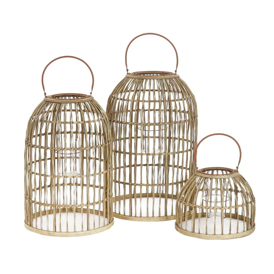 Pomax Lanternes-NORDBY - set/3 lanternes - bambou / rotin - DIA 35,5/39/44 x H 27,5/60,5/67,5 cm - naturel