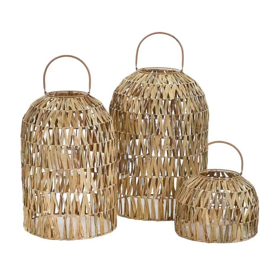 Pomax Lanternes-NORDBY - set/3 lanternes - mais - DIA 35,5/40,5/45 x H 27/61/67 cm - naturel