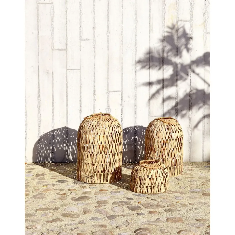 Pomax Lanternes-NORDBY - set/3 lanternes - mais - DIA 35,5/40,5/45 x H 27/61/67 cm - naturel