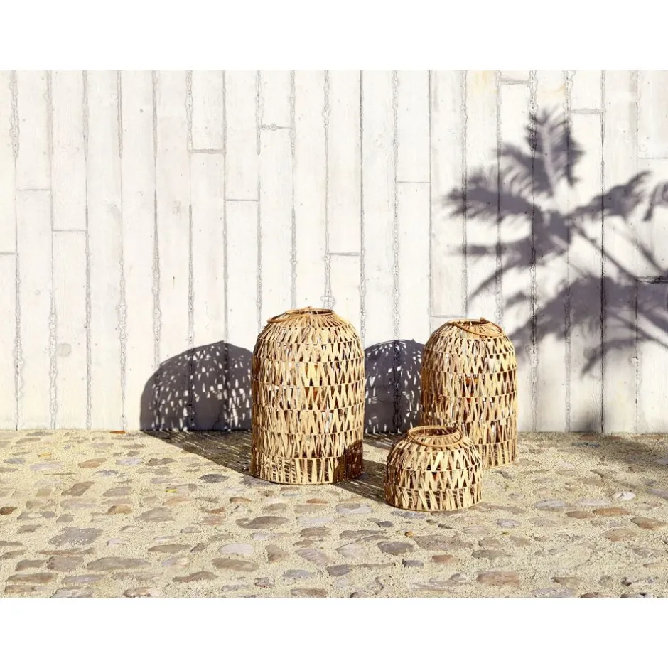 Pomax Lanternes-NORDBY - set/3 lanternes - mais - DIA 35,5/40,5/45 x H 27/61/67 cm - naturel