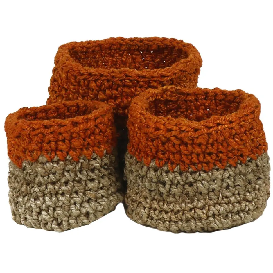 Pomax Bols & Paniers-NOURIO - set/3 paniers - jute - DIA 22/27/32 x H 22/27/32 cm - orange