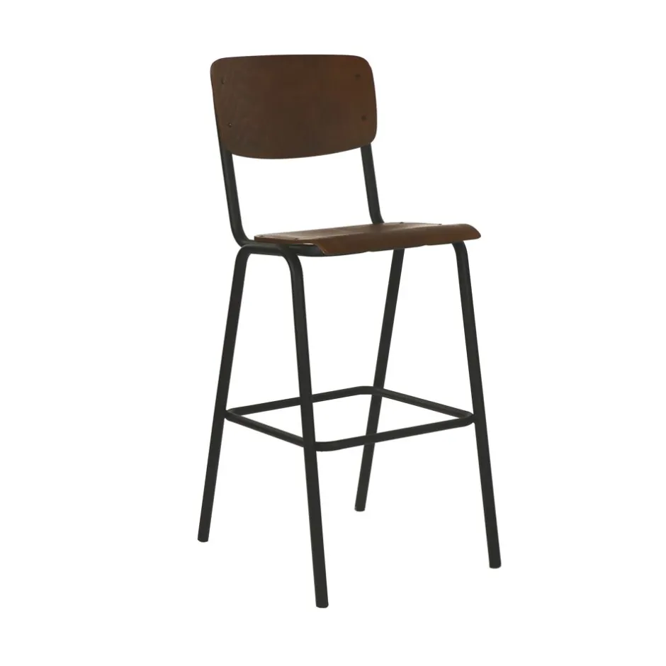 Pomax Chaises De Bar | Tabourets-OLD SCHOOL - chaise de bar - contre-plaqué / métal - L 46 x W 57 x H 110 cm - brun