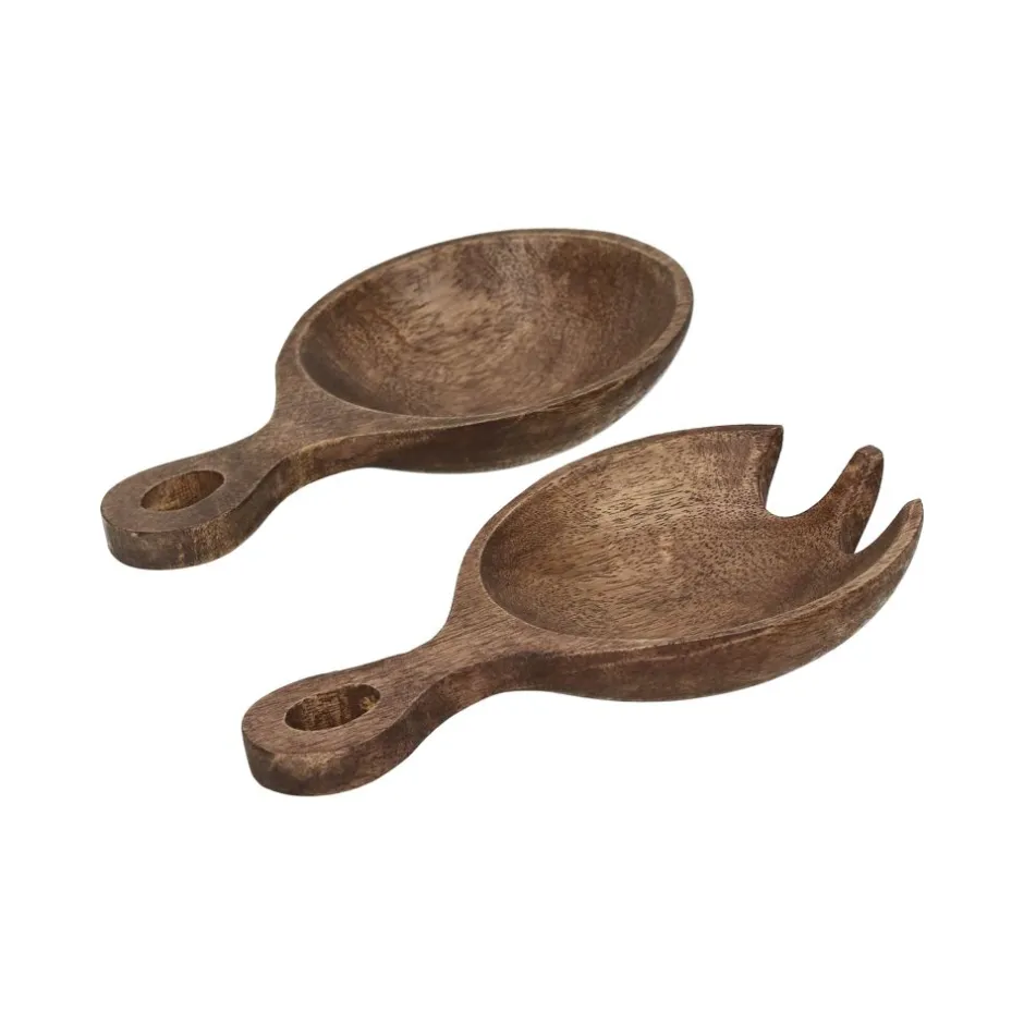 Pomax Couverts De Service | Couverts-ONAN - set couverts de service - bois de mangier - L 17 x W 10 x H 3 cm - noyer