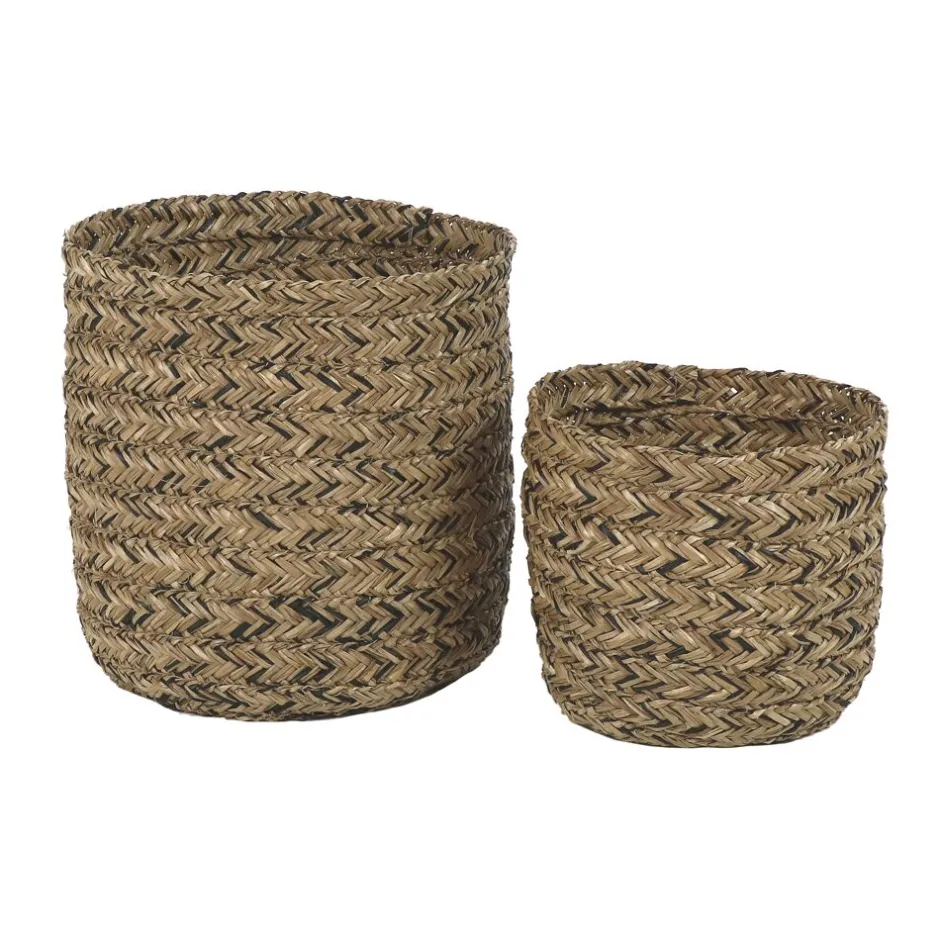 Pomax Bols & Paniers-ORBINO - set/2 paniers - jonc de mer - DIA 28/38 x H 25/40 cm - naturel/noir