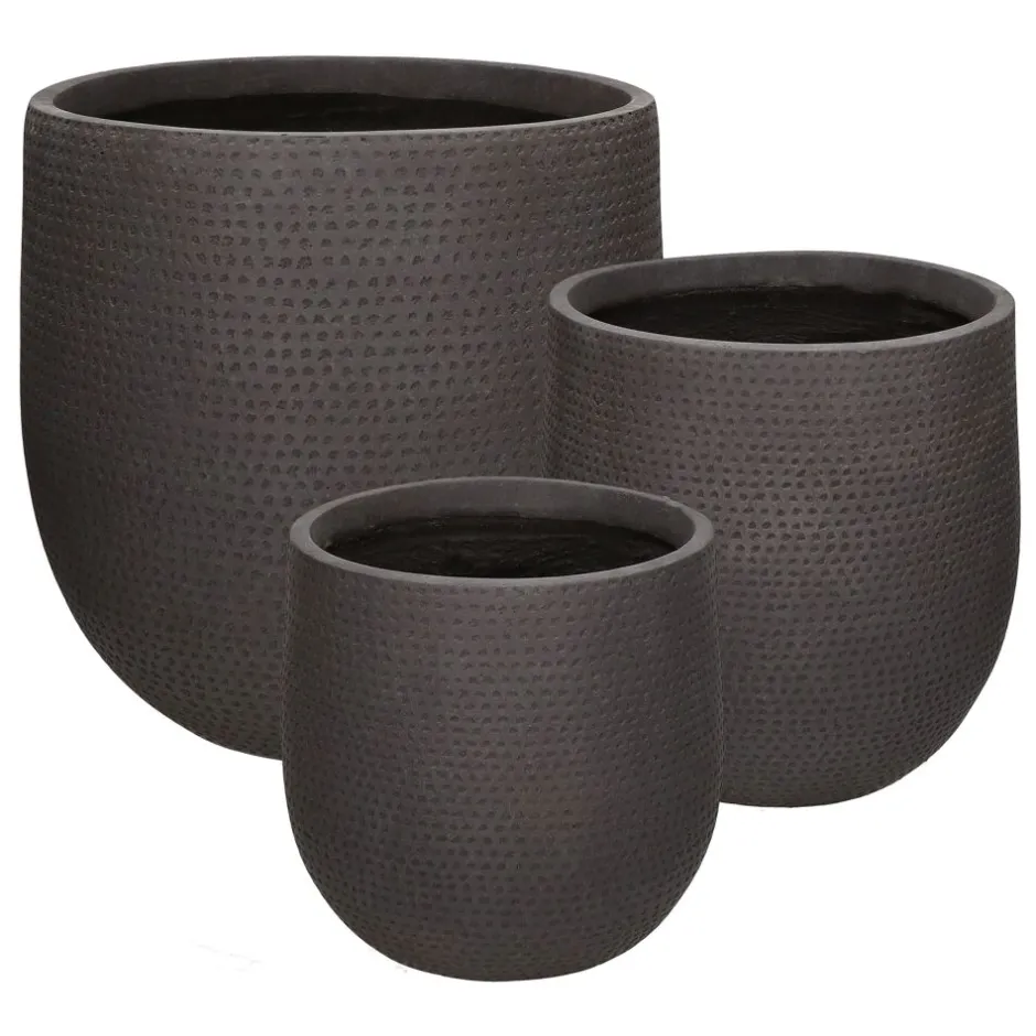 Pomax Cache-pots-OTTO - set/3 pots à fleurs - fibre d'argile - DIA 27/35/45 x H 26/34/45 cm - brun