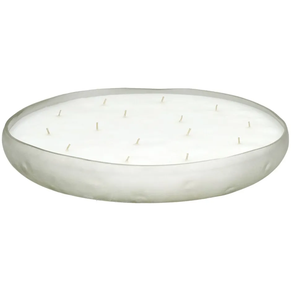 Pomax Bougies-PACIFY - bougie 15 mèches - cire de paraffine / verre - DIA 36 x H 5 cm - blanc
