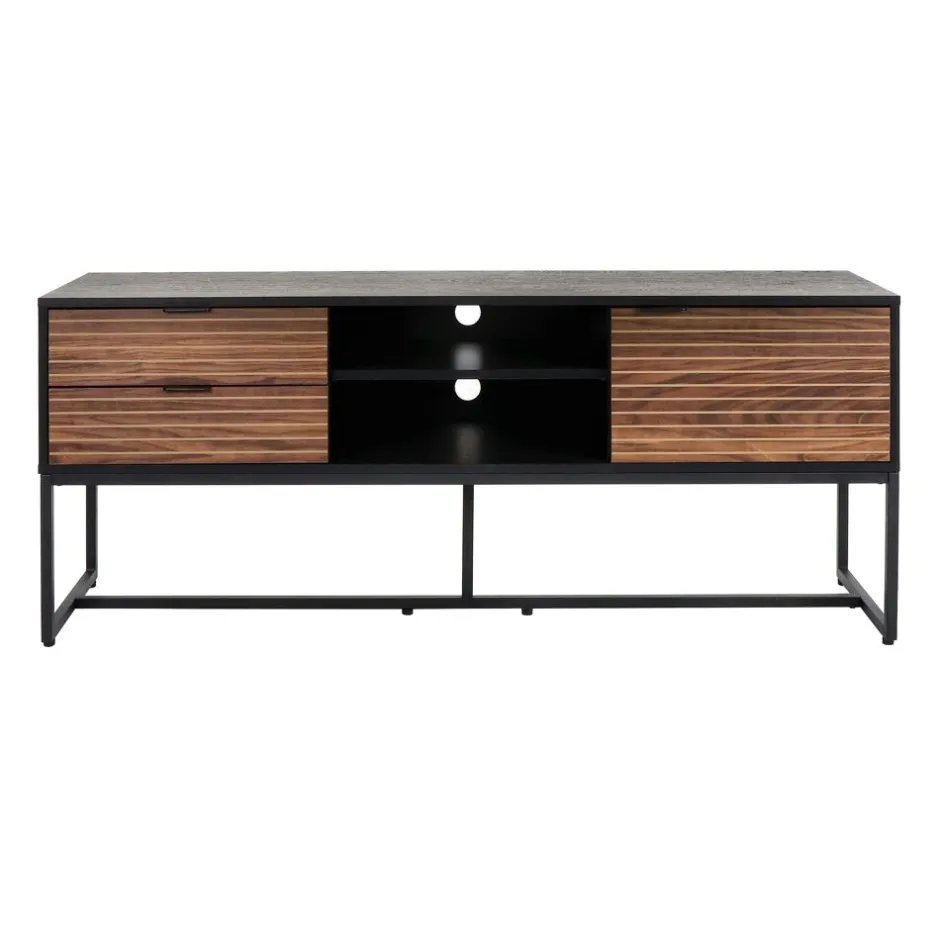 Pomax Armoires-PARIGI - meuble tv - emballé à plat - mélamine / métal - L 150 x W 40 x H 60 cm - noyer/noir