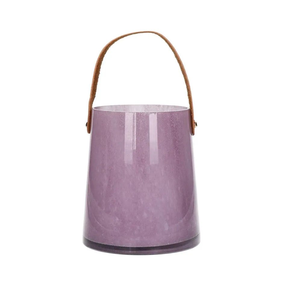 Pomax Lanternes-PAULA - lanterne - verre / cuir polyurethane - DIA 14 x H 16 cm - lavande