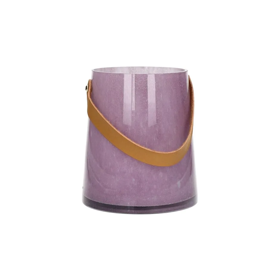 Pomax Lanternes-PAULA - lanterne - verre / cuir polyurethane - DIA 14 x H 16 cm - lavande