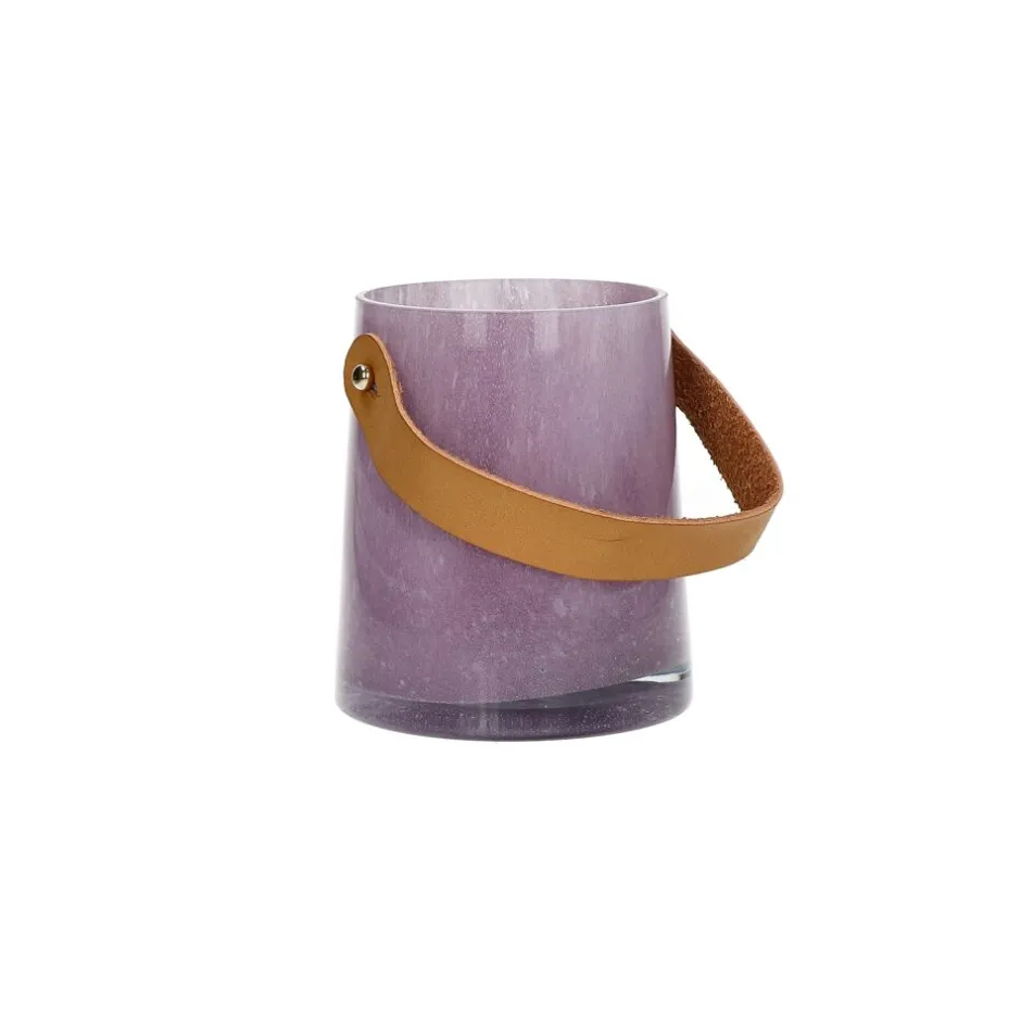 Pomax Lanternes-PAULA - lanterne - verre / cuir polyurethane - DIA 11 x H 12 cm - lavande