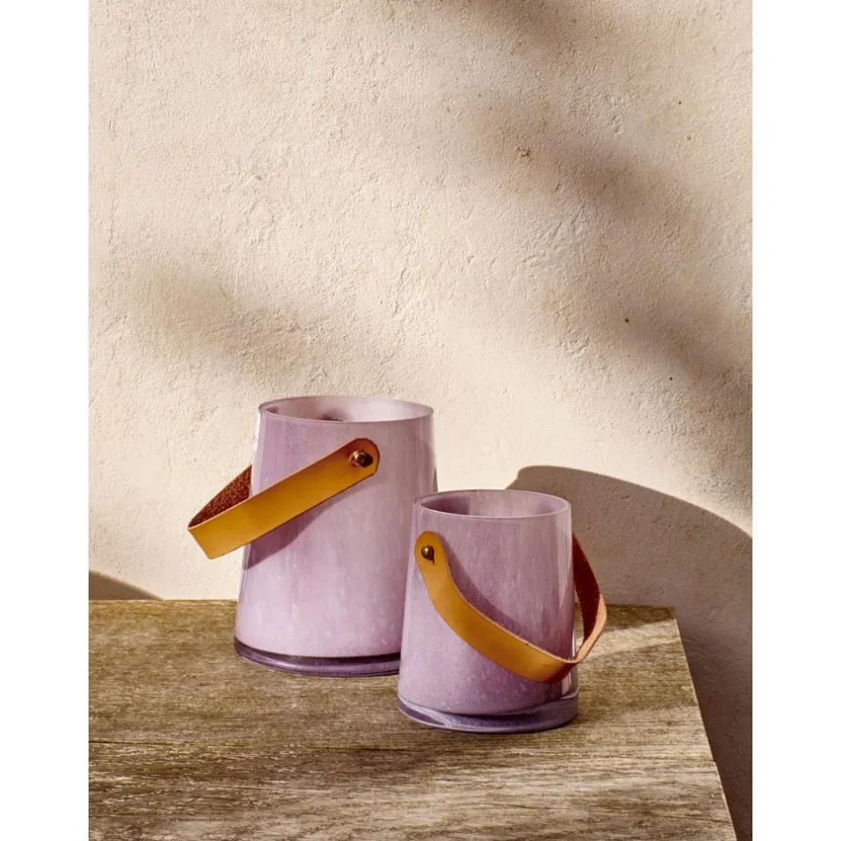 Pomax Lanternes-PAULA - lanterne - verre / cuir polyurethane - DIA 11 x H 12 cm - lavande