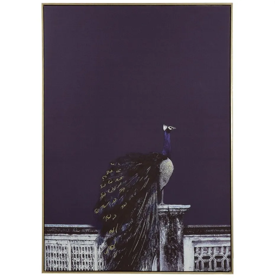 Pomax Tableau / Déco Murale-PAVO REAL - toile avec cadre - canvas / bois - L 100 x W 4,3 x H 140 cm - bleu foncé