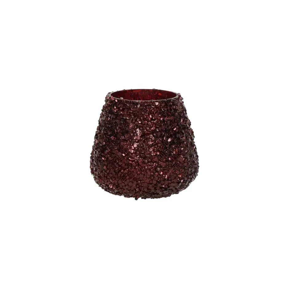Pomax Photophores / T-lights-PEARL - photophore - verre / perles - DIA 9 x H 9 cm - bordeaux