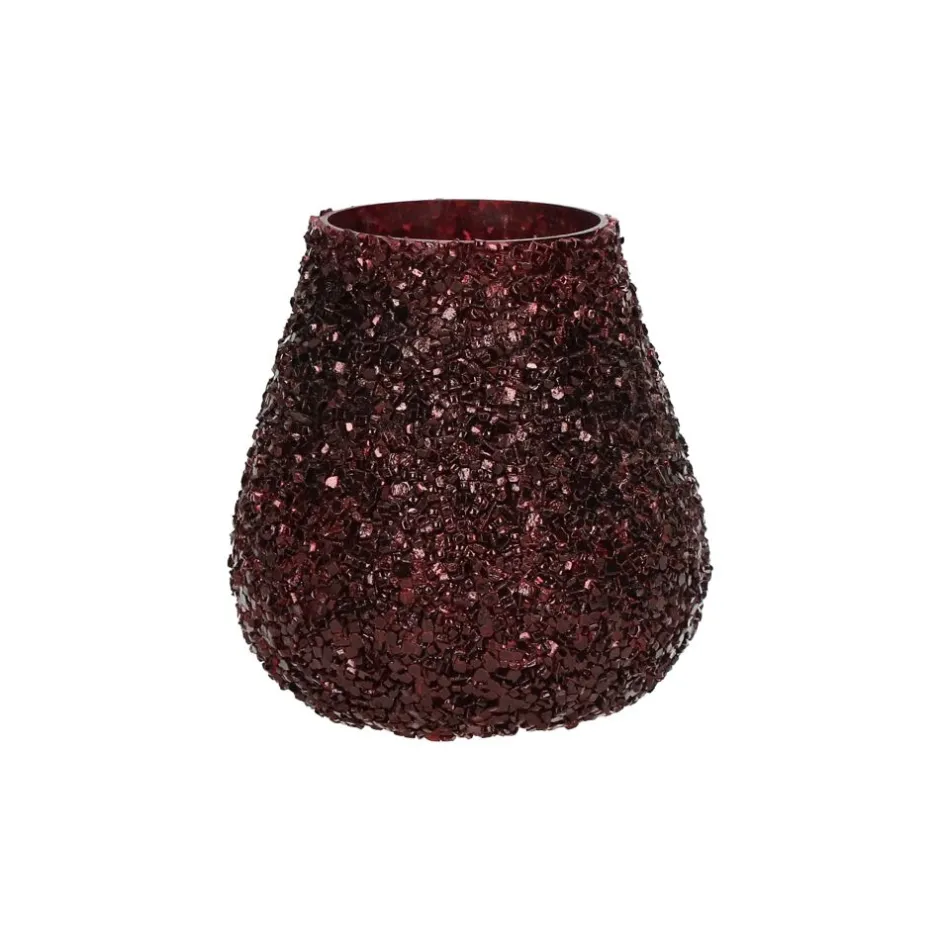 Pomax Photophores / T-lights-PEARL - photophore - verre / perles - DIA 12 x H 12 cm - bordeaux