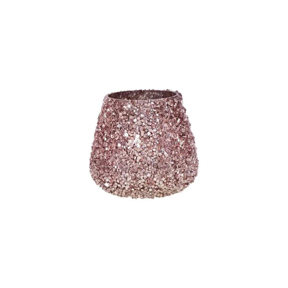 Pomax Photophores / T-lights-PEARL - photophore - verre / perles - DIA 9 x H 9 cm - rose