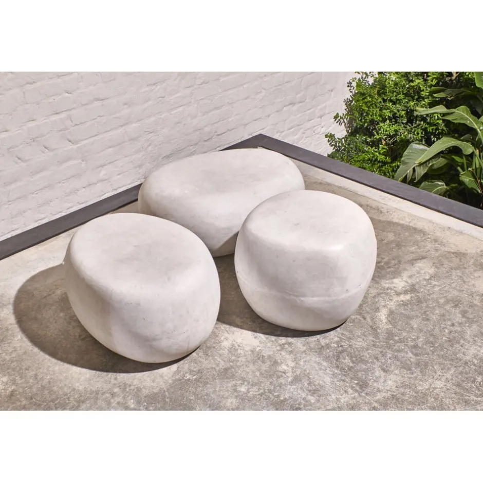 Pomax Poufs-PEBBLE - table d'appoint - fibre d'argile - L 48 x W 46 x H 35,5 cm - blanc