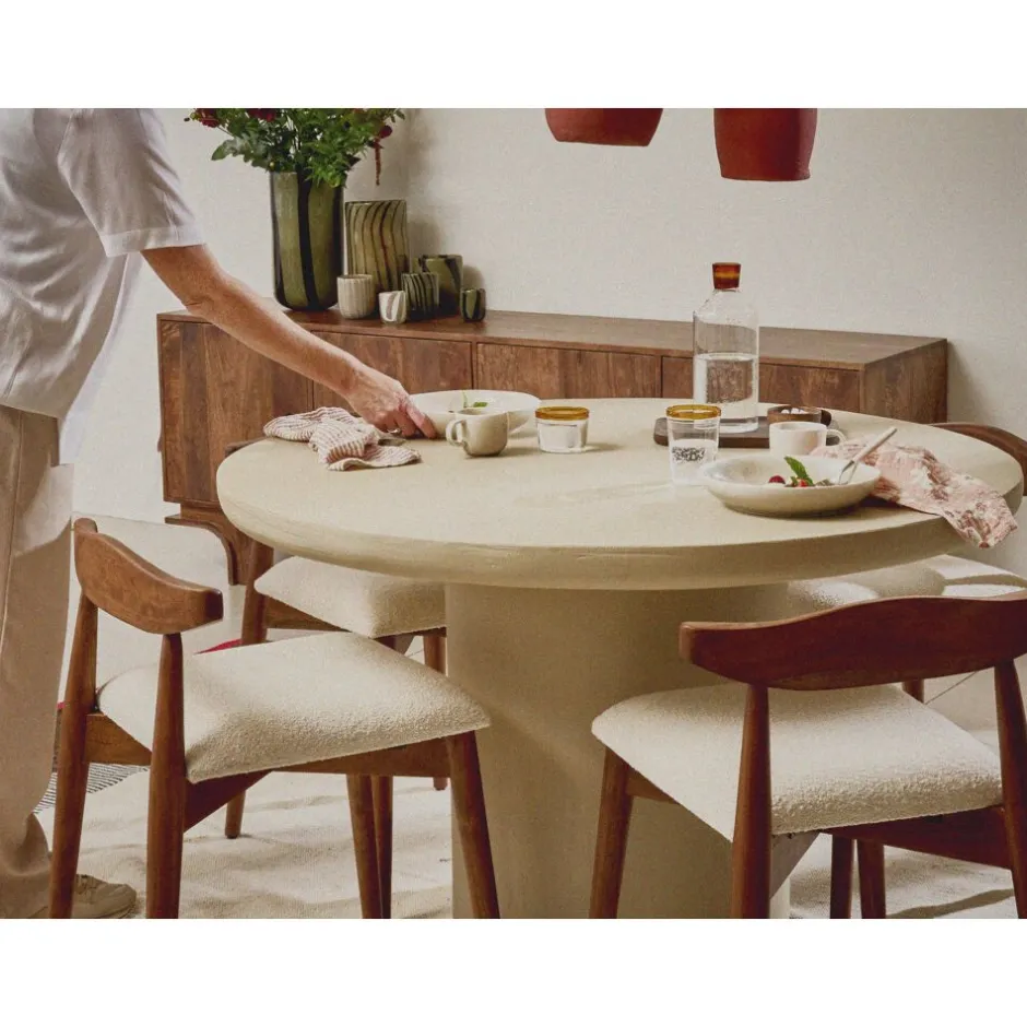 Pomax Tables-PIASTRO - table - enduit à la chaux - DIA 150 x H 76 cm - gris