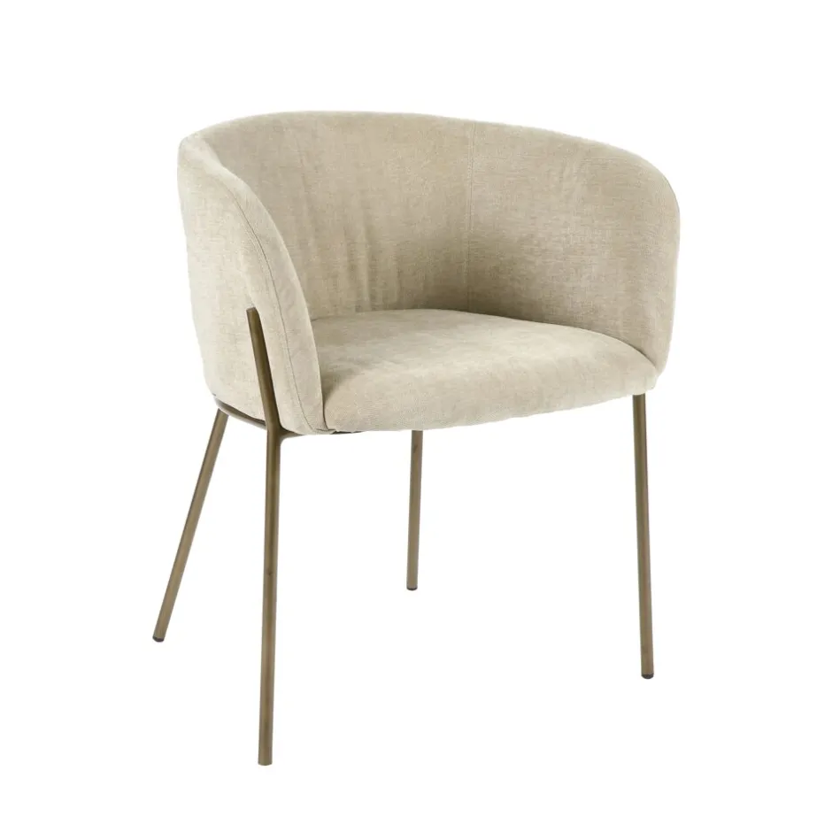 Pomax Chaises-POLKA - chaise - velours / métal - L 52 x W 59 x H 68 cm - beige