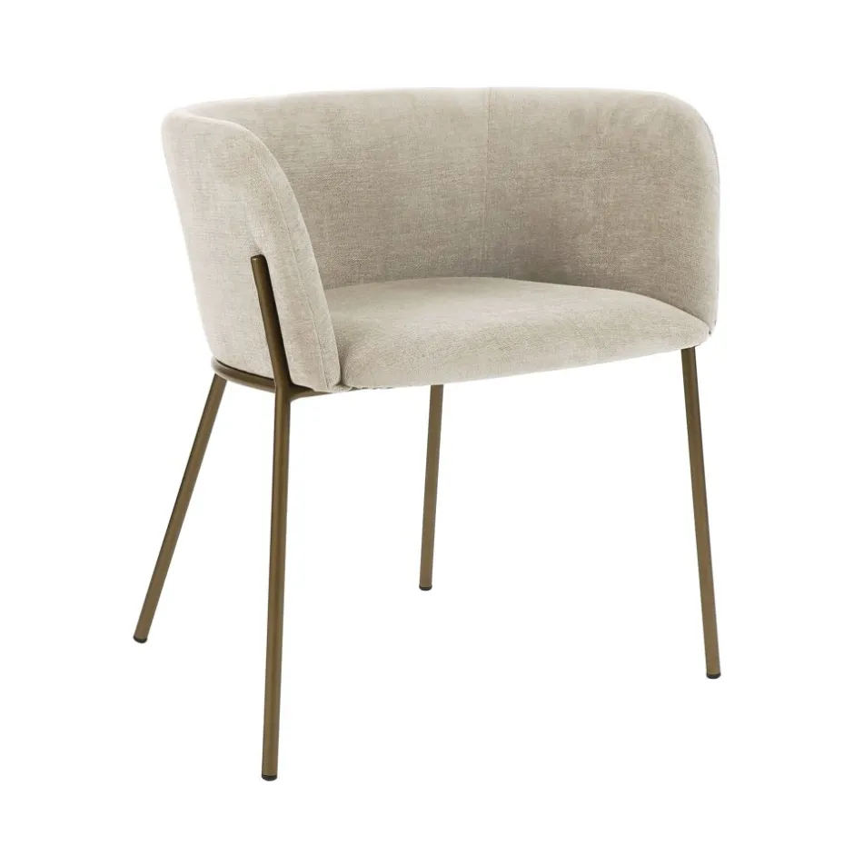 Pomax Chaises-POLKA - chaise - velours / métal - L 52 x W 59 x H 68 cm - beige