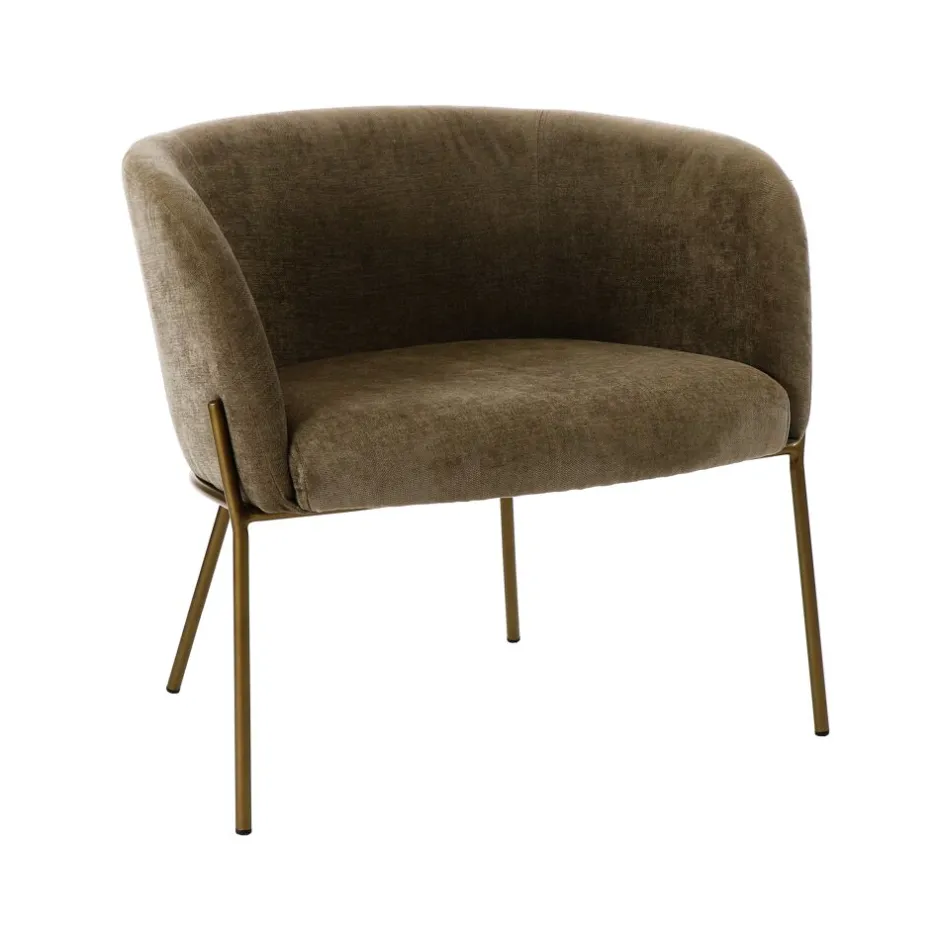 Pomax Canapés-POLKA - chaise relax - velours / métal - L 61,5 x W 71 x H 68 cm - bronze