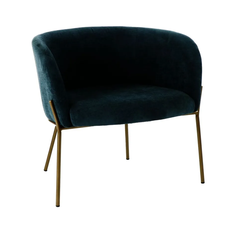 Pomax Canapés-POLKA - chaise relax - velours / métal - L 61,5 x W 71 x H 68 cm - petrol