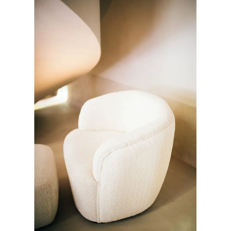 Pomax Canapés-PORTERVILLE - canapé 1 place - bouclé / contre-plaqué - L 74 x W 71,5 x H 72 cm - blanc