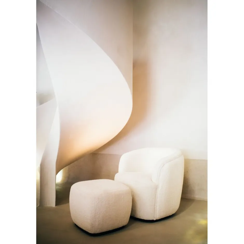 Pomax Canapés-PORTERVILLE - canapé 1 place - bouclé / contre-plaqué - L 74 x W 71,5 x H 72 cm - blanc