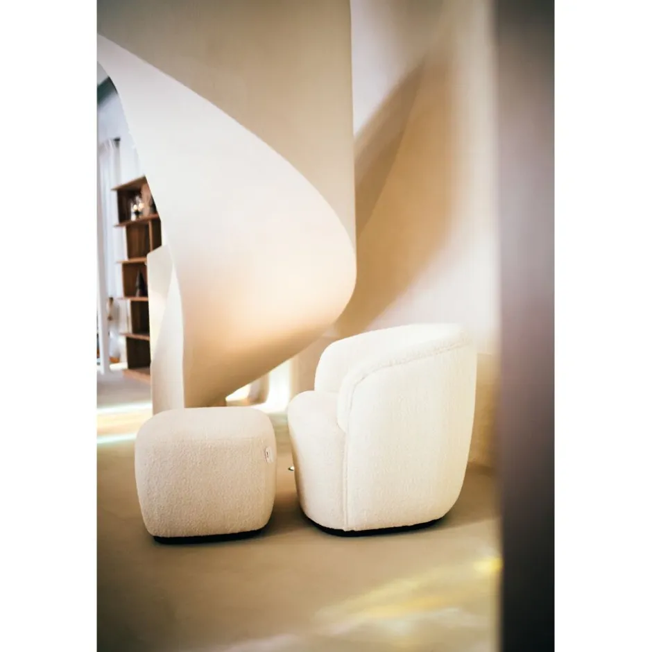 Pomax Canapés-PORTERVILLE - canapé 1 place - bouclé / contre-plaqué - L 74 x W 71,5 x H 72 cm - blanc