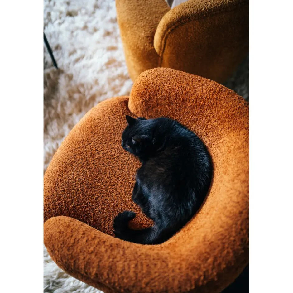 Pomax Canapés-PORTERVILLE - canapé 1 place - bouclé / contre-plaqué - L 74 x W 71,5 x H 72 cm - rouille
