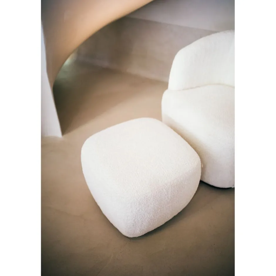 Pomax Poufs-PORTERVILLE - pouf - bouclé - L 51 x W 51 x H 41 cm - blanc