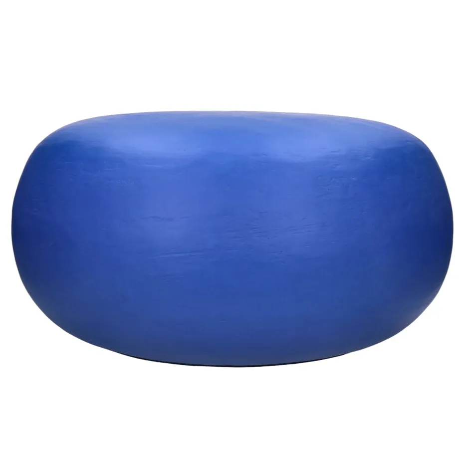 Pomax Poufs-PRETORIA - pouf/table d'appoint - enduit à la chaux - DIA 50 x H 25 cm - bleu