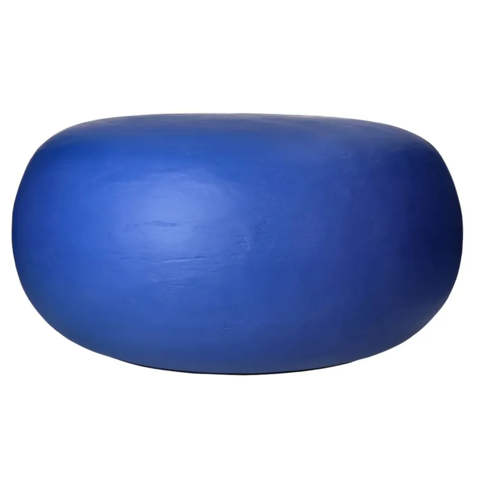 Pomax Poufs-PRETORIA - pouf/table d'appoint - enduit à la chaux - DIA 50 x H 25 cm - bleu