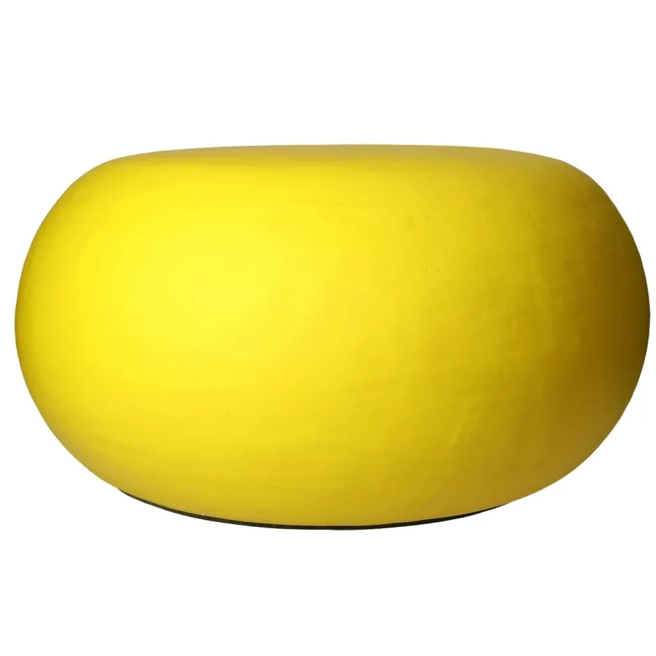 Pomax Poufs-PRETORIA - pouf/table d'appoint - enduit à la chaux - DIA 50 x H 25 cm - jaune