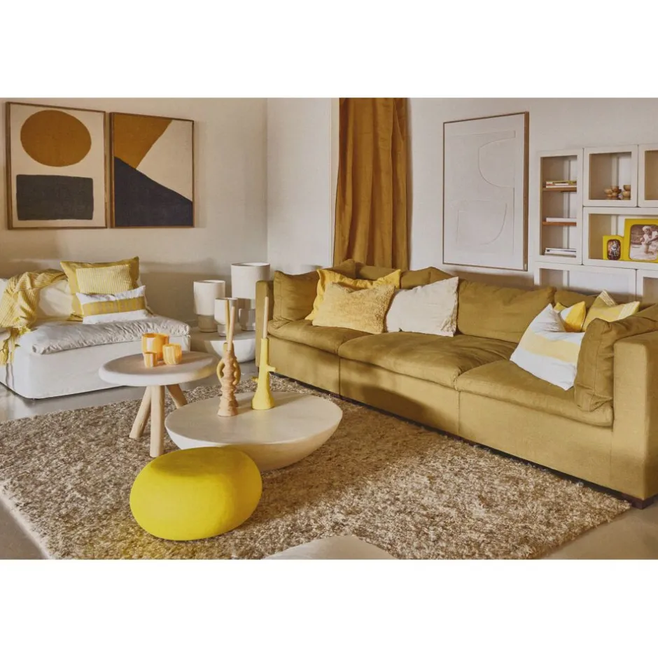 Pomax Poufs-PRETORIA - pouf/table d'appoint - enduit à la chaux - DIA 50 x H 25 cm - jaune
