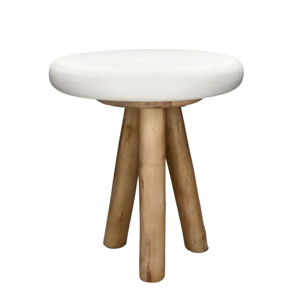 Pomax Tables Basses | Tables-PRETORIA - table basse - enduit à la chaux / bois - DIA 40 x H 45 cm - blanc cassé
