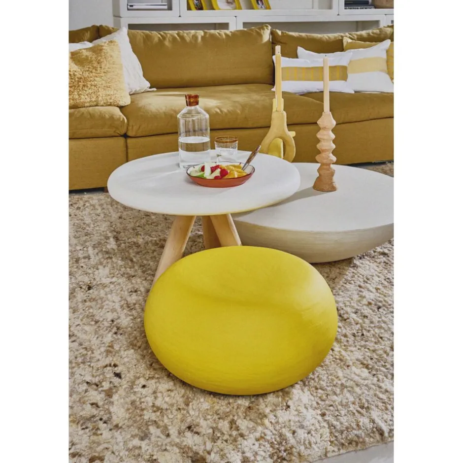 Pomax Tables Basses | Tables-PRETORIA - table basse - enduit à la chaux / bois - DIA 60 x H 45 cm - blanc cassé