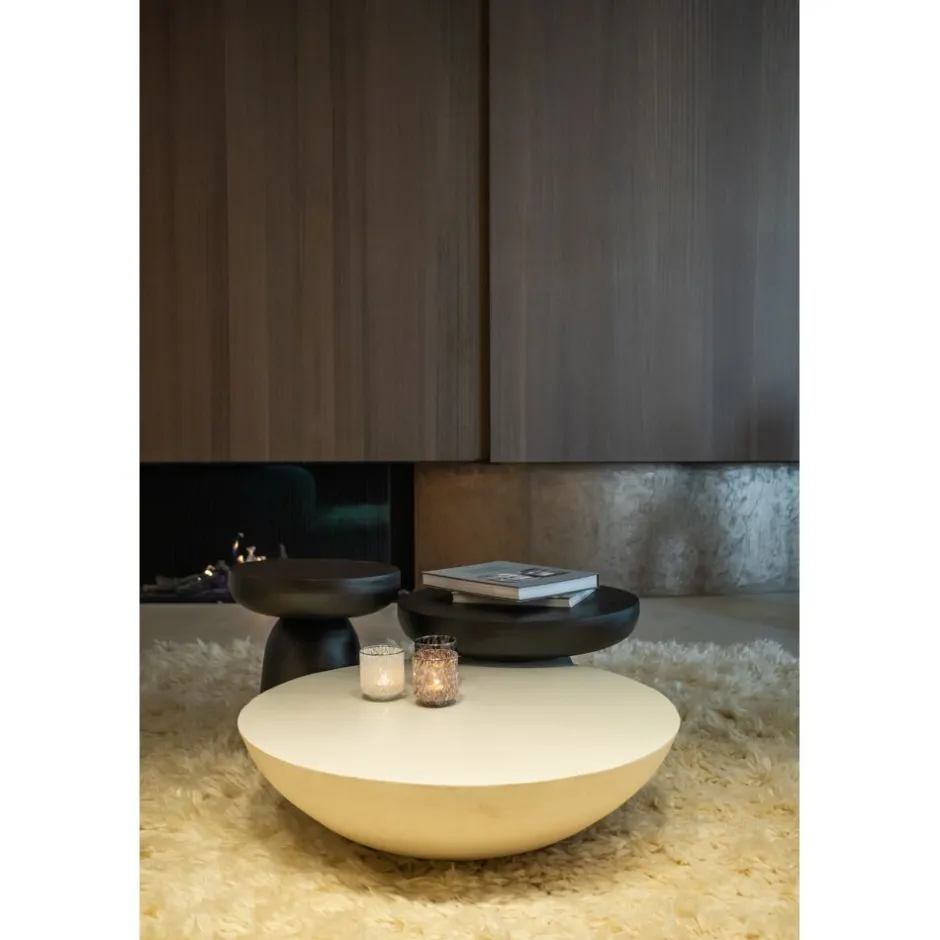 Pomax Tables Basses | Tables-PRETORIA - table basse - enduit à la chaux / métal - DIA 85 x H 25 cm - blanc cassé