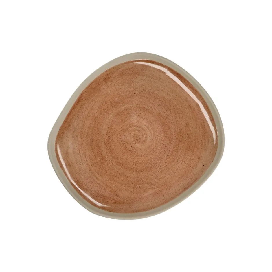Pomax Vaisselle-PRIMEVAL - assiette à dessert - porcelaine - L 16,5 x W 15 x H 1,4 cm - terracotta