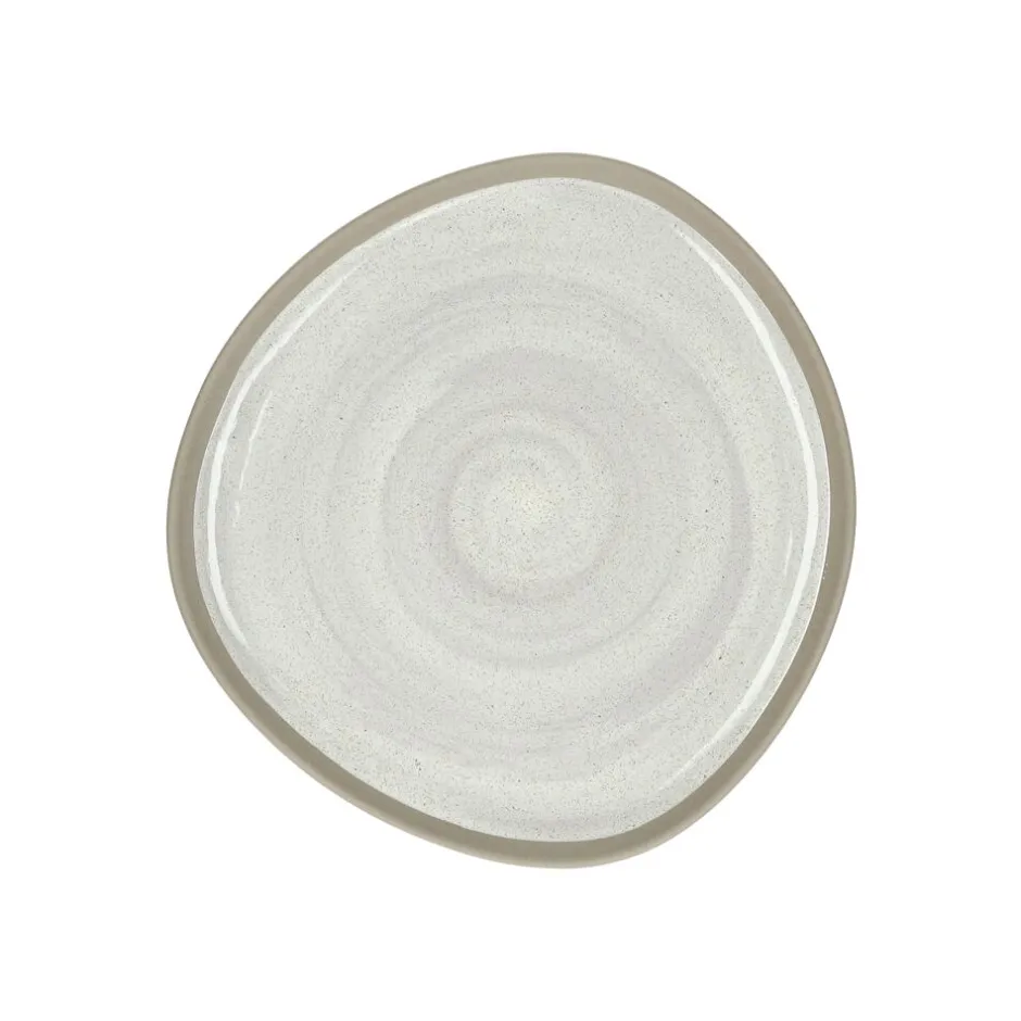 Pomax Vaisselle-PRIMEVAL - assiette petit déjeuner - porcelaine - L 20,4 x W 20 x H 1,5 cm - gris clair