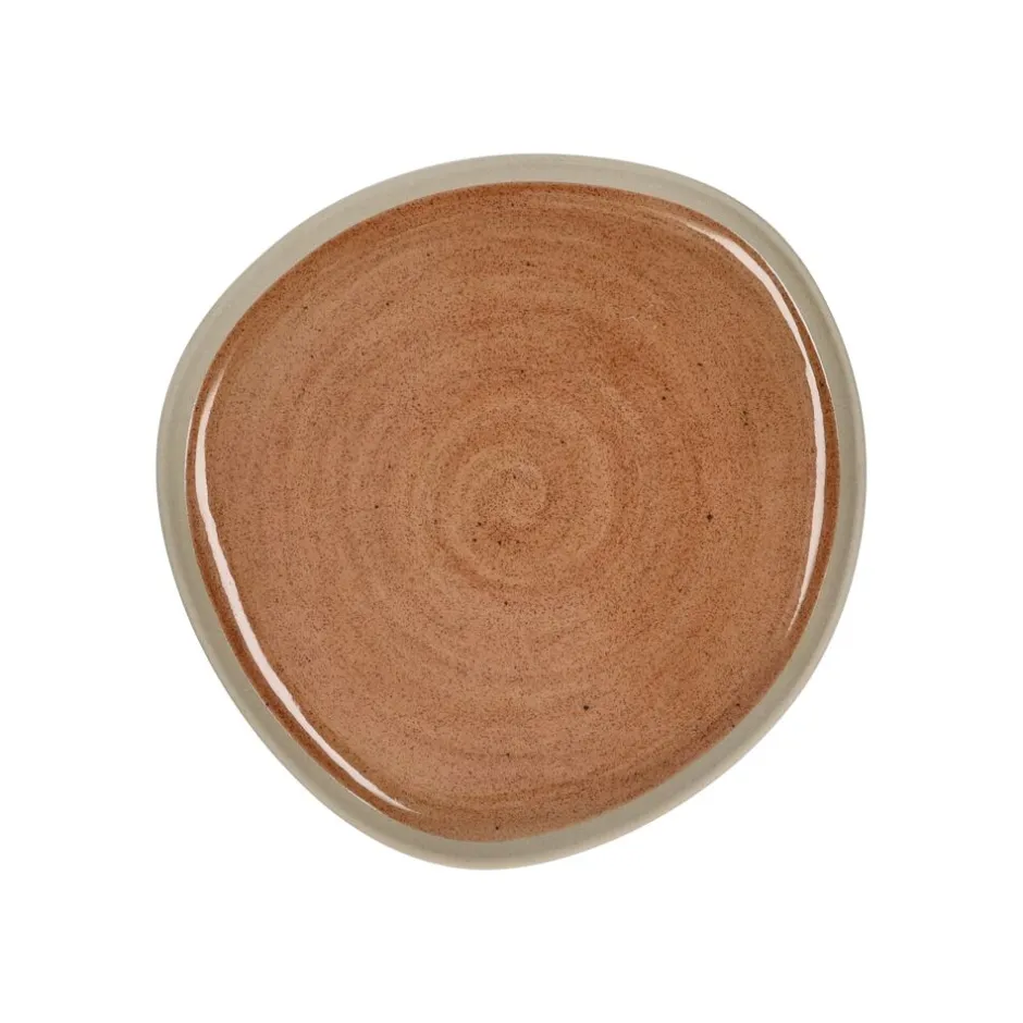Pomax Vaisselle-PRIMEVAL - assiette petit déjeuner - porcelaine - L 20,4 x W 20 x H 1,5 cm - terracotta