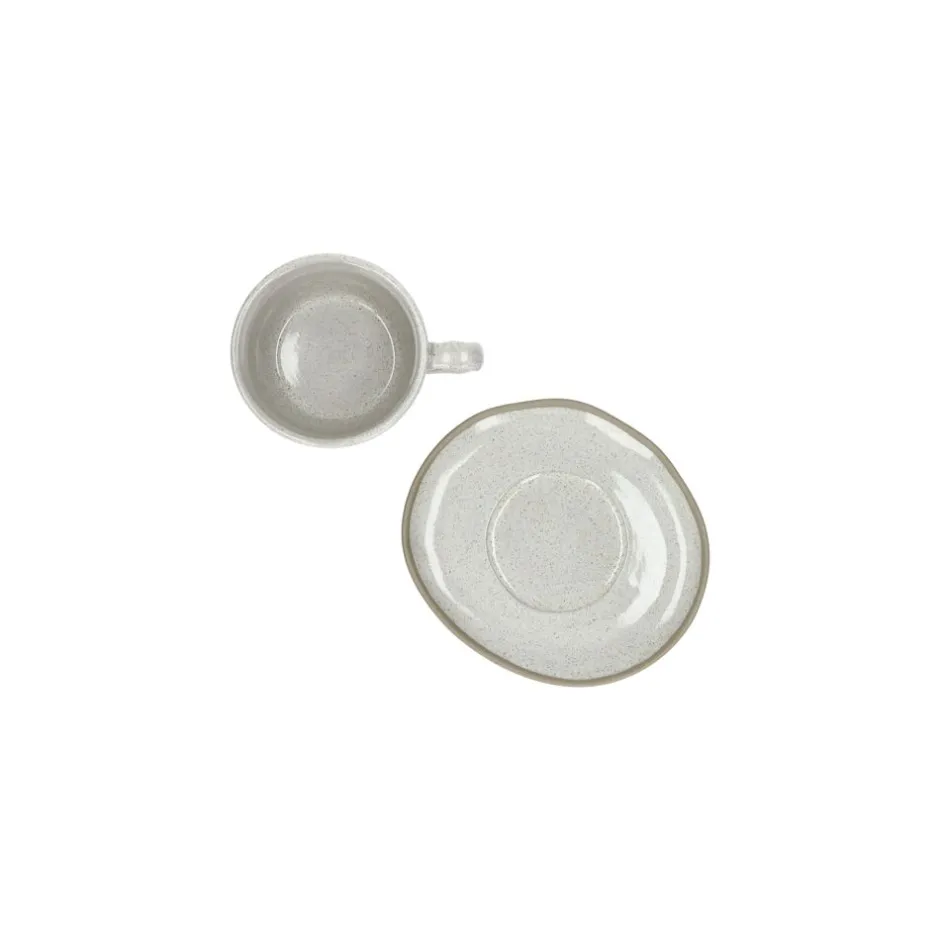 Pomax Vaisselle-PRIMEVAL - tasse & soucoupe - porcelaine - L 11,4 x W 10 x H 5,8 cm - gris clair