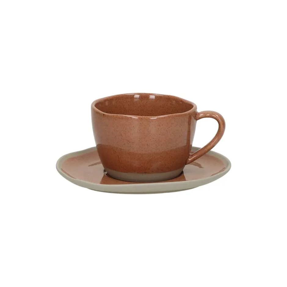 Pomax Vaisselle-PRIMEVAL - tasse & soucoupe - porcelaine - L 15,3 x W 13,4 x H 7,7 cm - terracotta