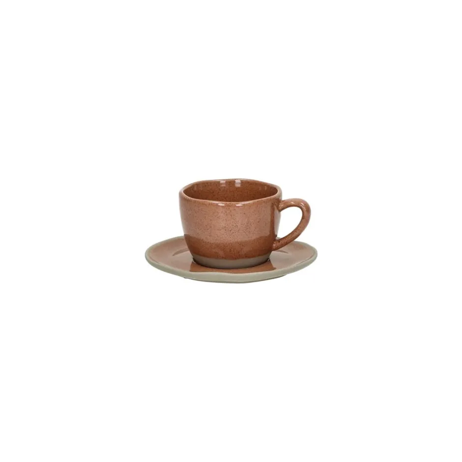 Pomax Vaisselle-PRIMEVAL - tasse & soucoupe - porcelaine - L 11,4 x W 10 x H 5,8 cm - terracotta