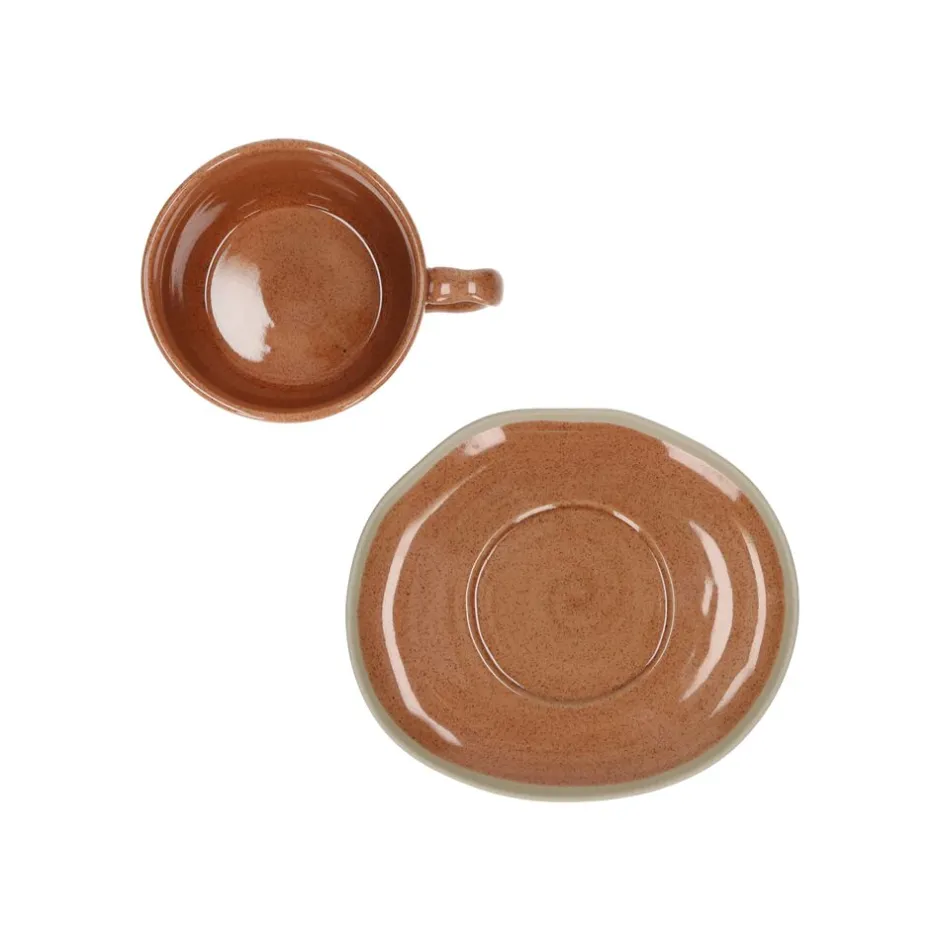 Pomax Vaisselle-PRIMEVAL - tasse & soucoupe - porcelaine - L 15,3 x W 13,4 x H 7,7 cm - terracotta